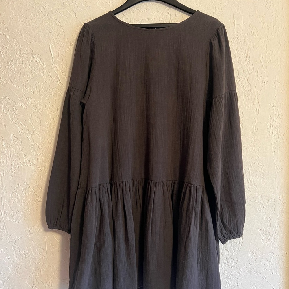 Billabong Gray Pleated Long Sleeve Sundress